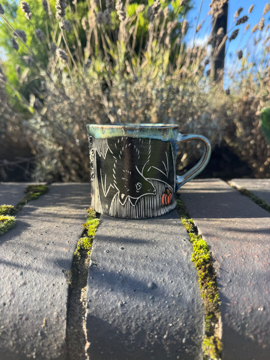 Bat and Pumpkin Mug Midnight Blue